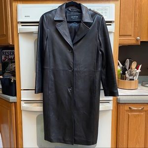 Andrew Marc Women’s Black Leather Straight Trench Dress Coat Size S